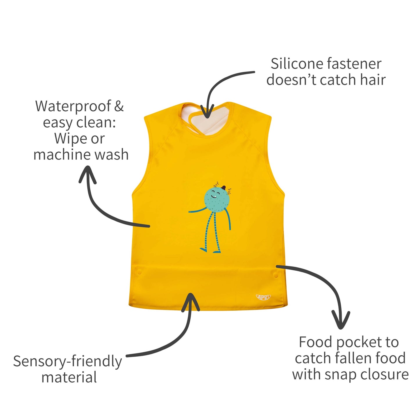 Sensory bib: Tag-free for comfortable meals (kids, teens, adults)