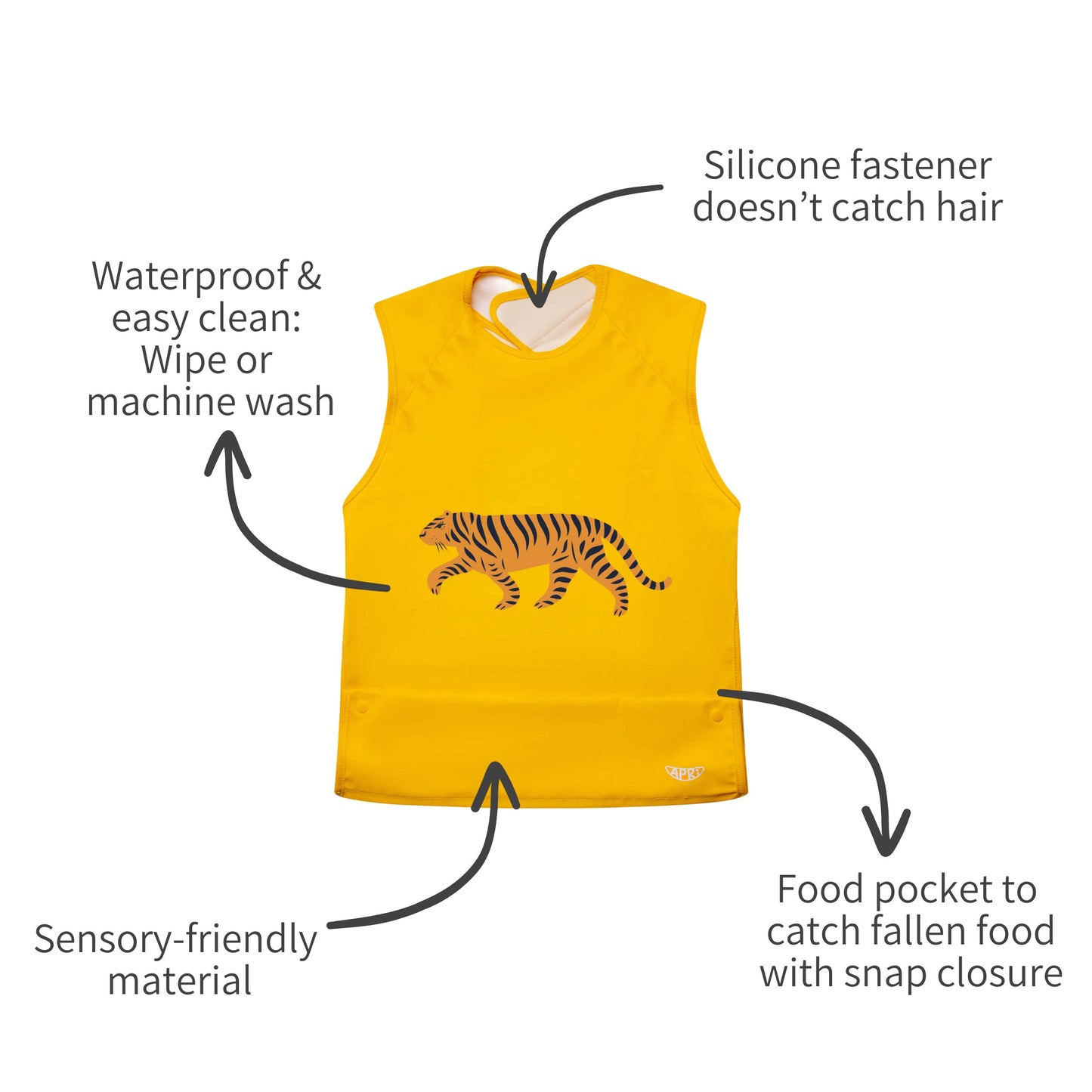 Adjustable Apri bib for a comfortable special needs bib 3+