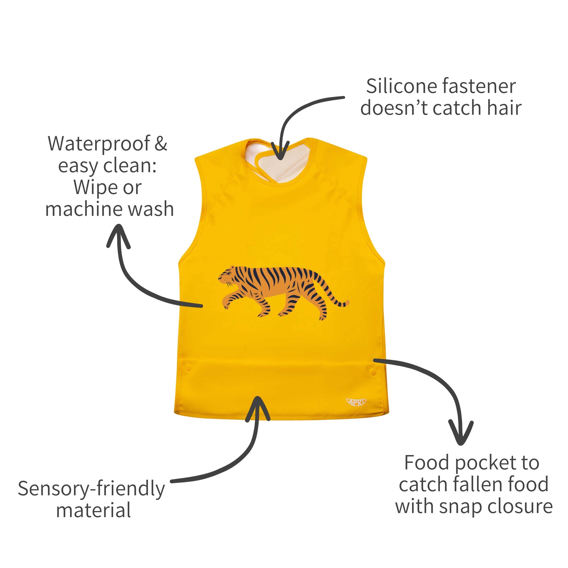 Adjustable Apri bib for a comfortable special needs bib 3+