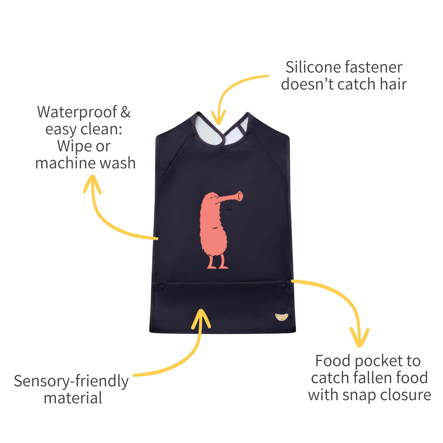 Apri disability Bib: Soft, catches food, easy to clean