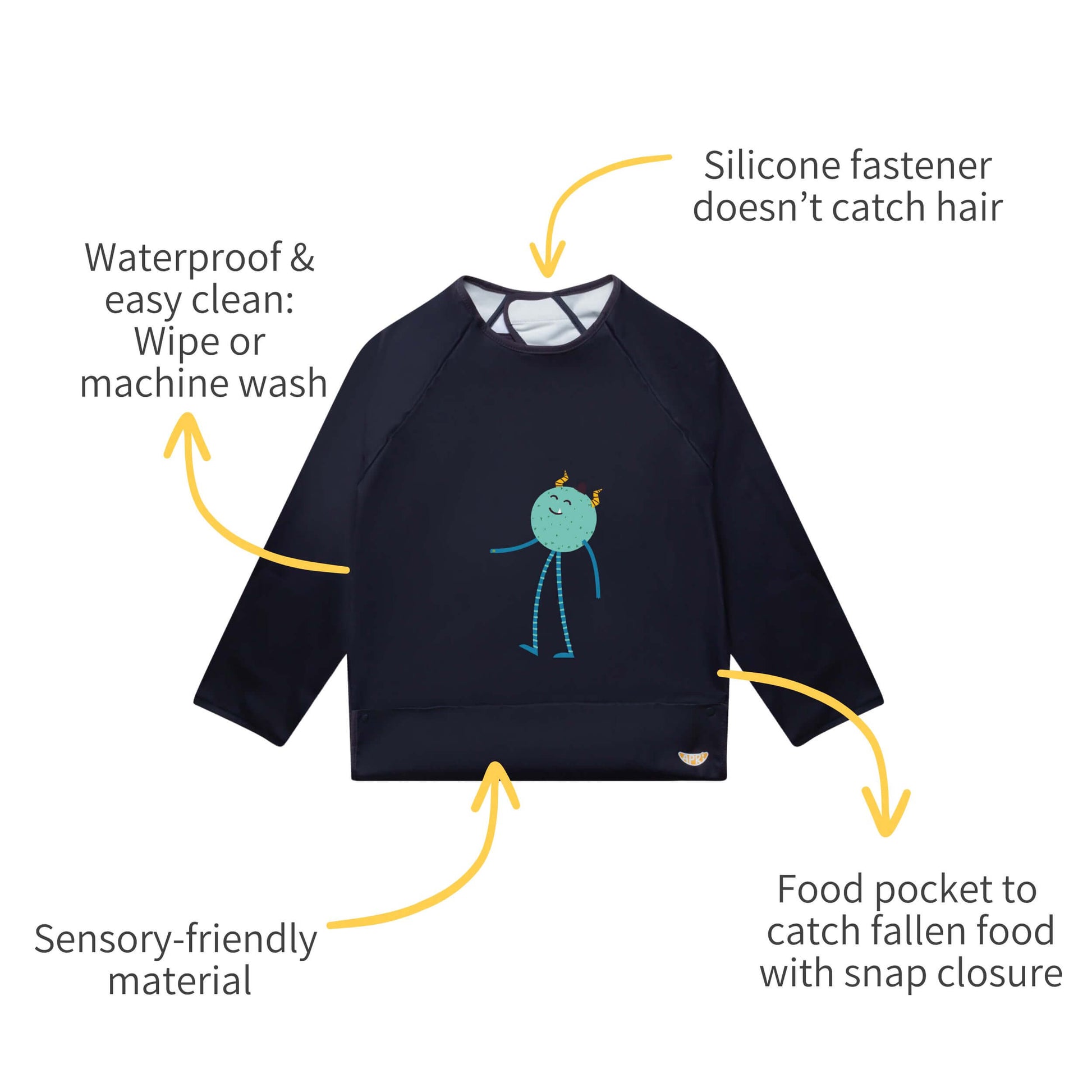 Apri waterproof bib with soft material provides a comfortable dining experience for kids with sensory sensitivities