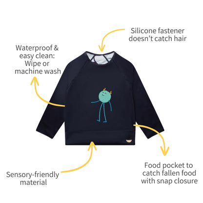 Apri waterproof bib with soft material provides a comfortable dining experience for kids with sensory sensitivities