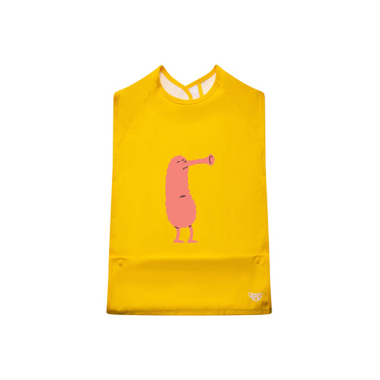 Washable Apri Bib for kids and adults with disabilities. Sunshine yellow with fun monster print