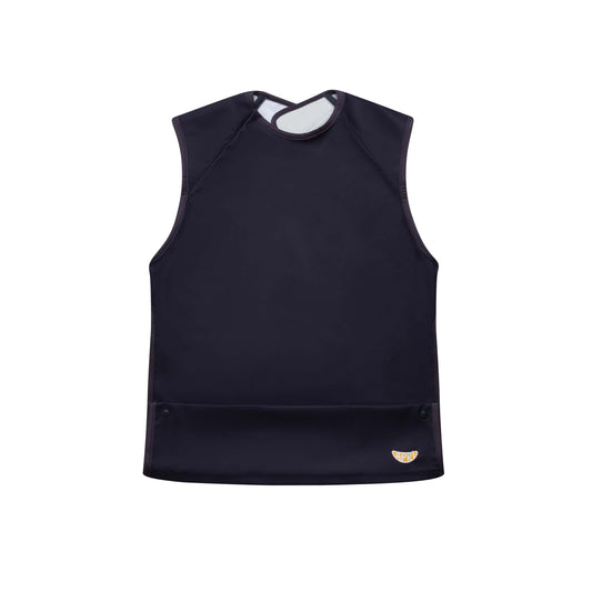 Dark blue cap sleeve extra small special needs bib with food collection pocket