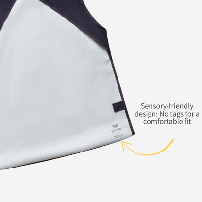 Sensory-friendly solution: tag-free label on a disability bib for comfortable wear from kids to adults