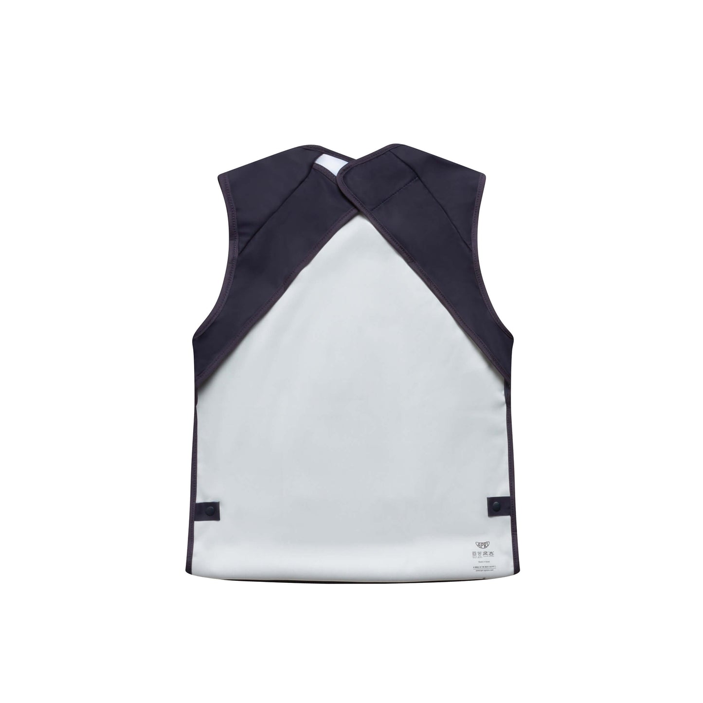 Special needs bib for kids, teens and adult.  Dark blue cap sleeve with unique silicone fastener