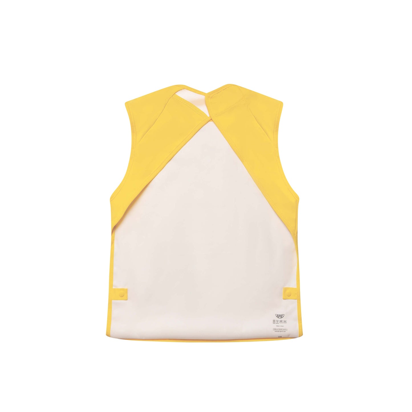 Special needs washable bib for kids, teens and adults. Cap sleeve in yellow, featuring a secure silicone-injected by Apri bibs