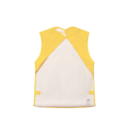 Special needs washable bib for kids, teens and adults. Cap sleeve in yellow, featuring a secure silicone-injected by Apri bibs